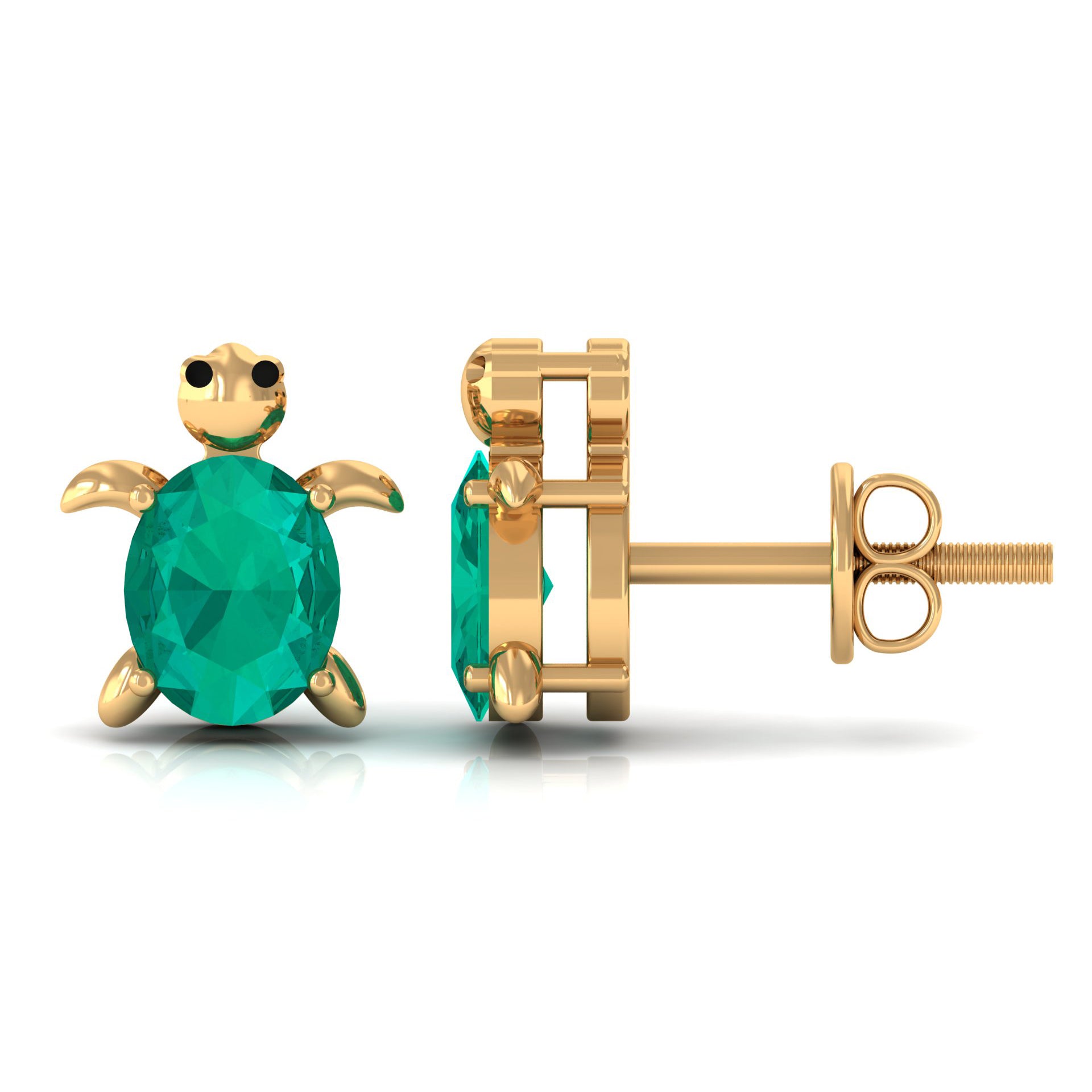 0.75 CT Oval Shaped Emerald Solitaire Turtle Stud Earrings Emerald - ( AAA ) - Quality - Rosec Jewels