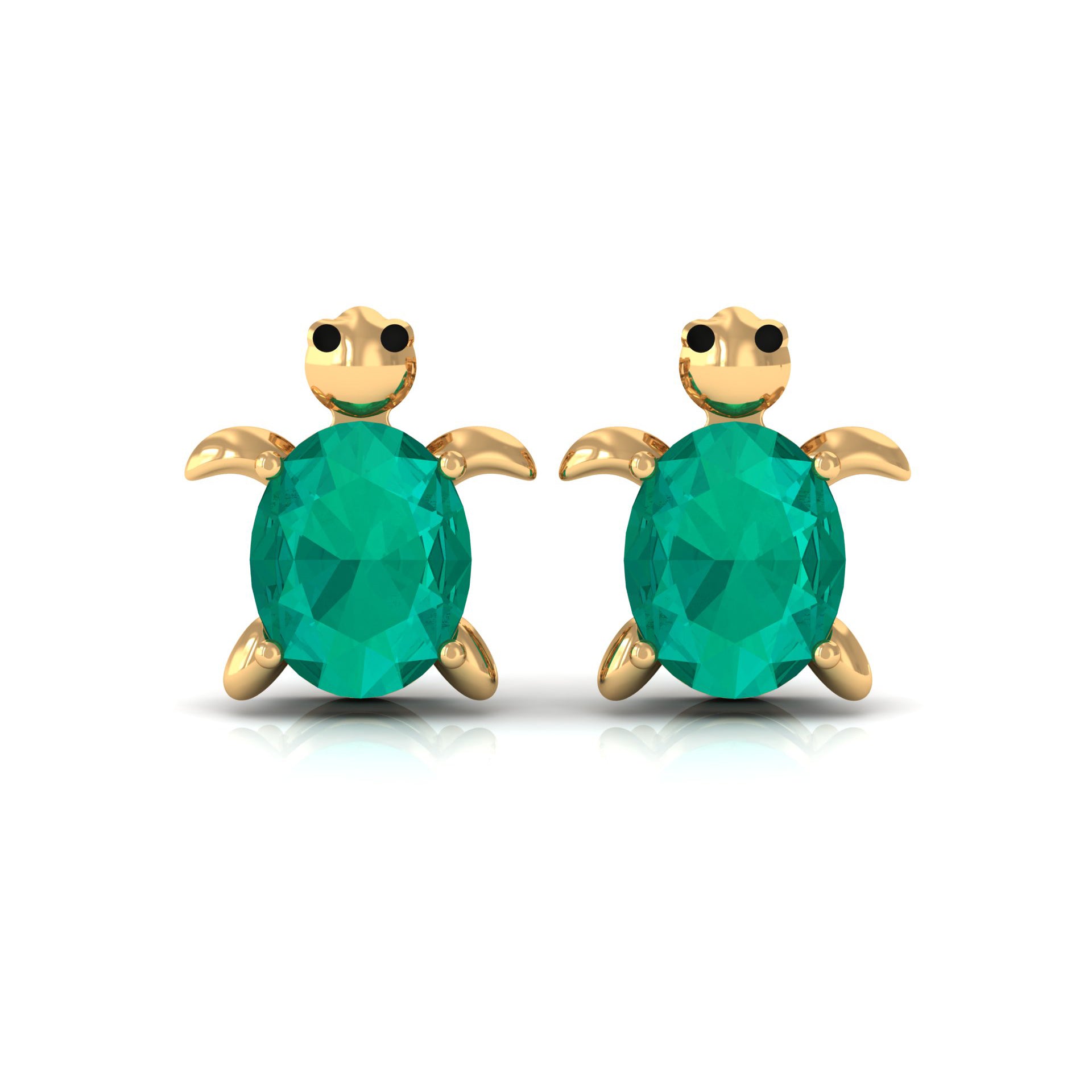 0.75 CT Oval Shaped Emerald Solitaire Turtle Stud Earrings Emerald - ( AAA ) - Quality - Rosec Jewels