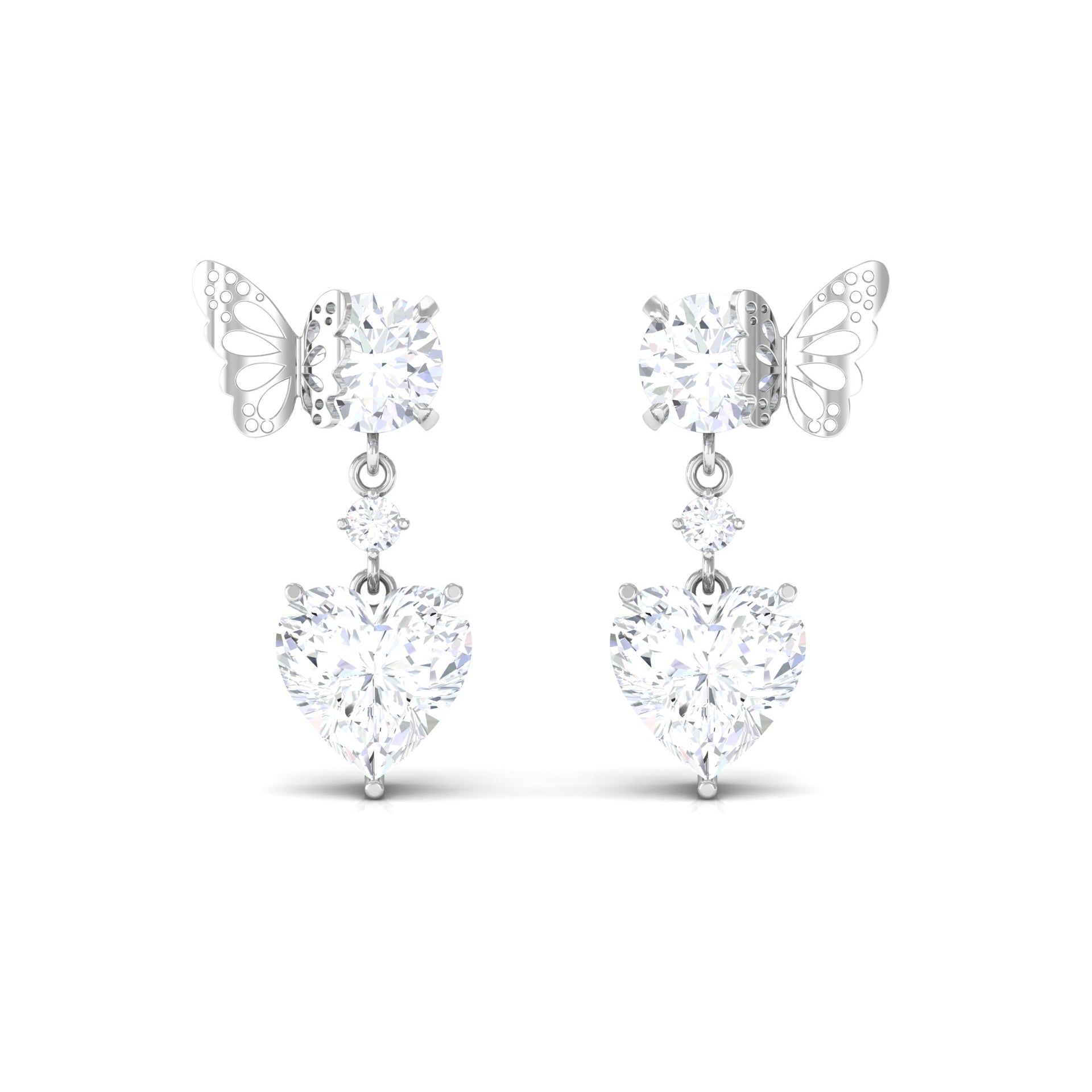 4.25 CT Certified Moissanite Butterfly Heart Drop Earrings Moissanite - ( D-VS1 ) - Color and Clarity - Rosec Jewels