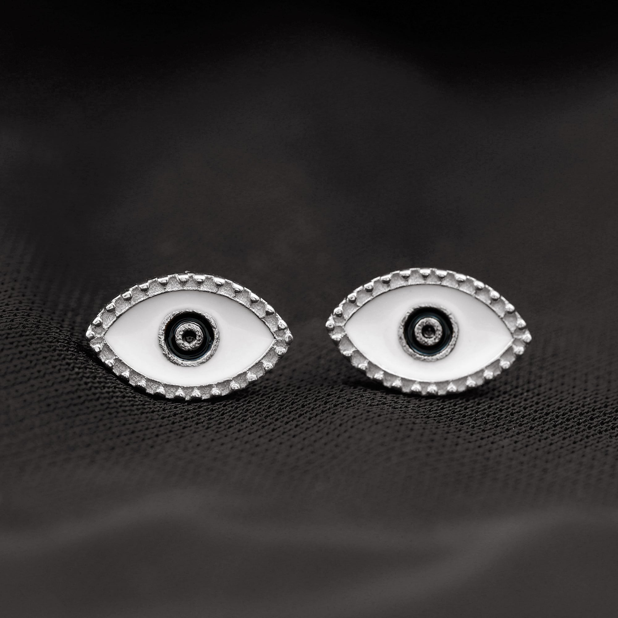 Enamel Evil Eye Gold Stud Earrings with Milgrains - Rosec Jewels