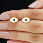 Enamel Evil Eye Gold Stud Earrings with Milgrains 18K Yellow Gold - Rosec Jewels