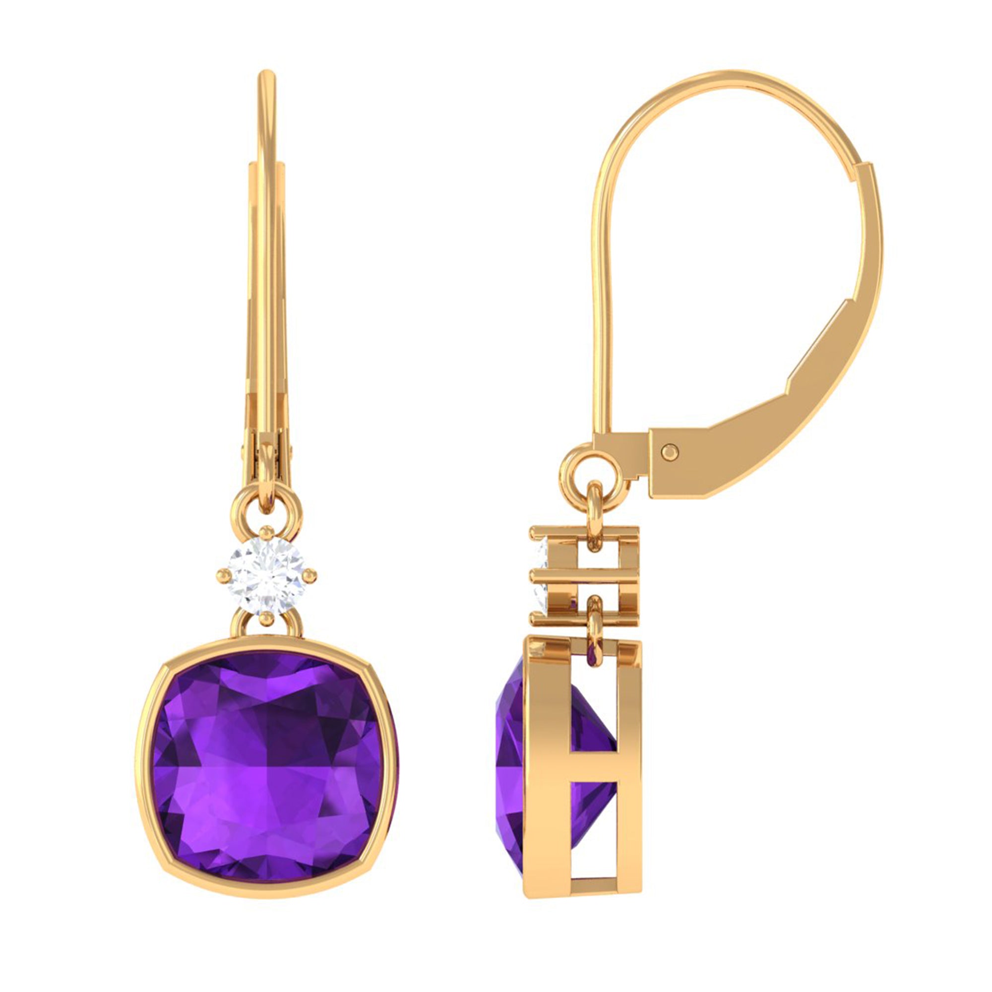 Cushion Cut Amethyst and Diamond Drop Earrings Amethyst - ( AAA ) - Quality - Rosec Jewels