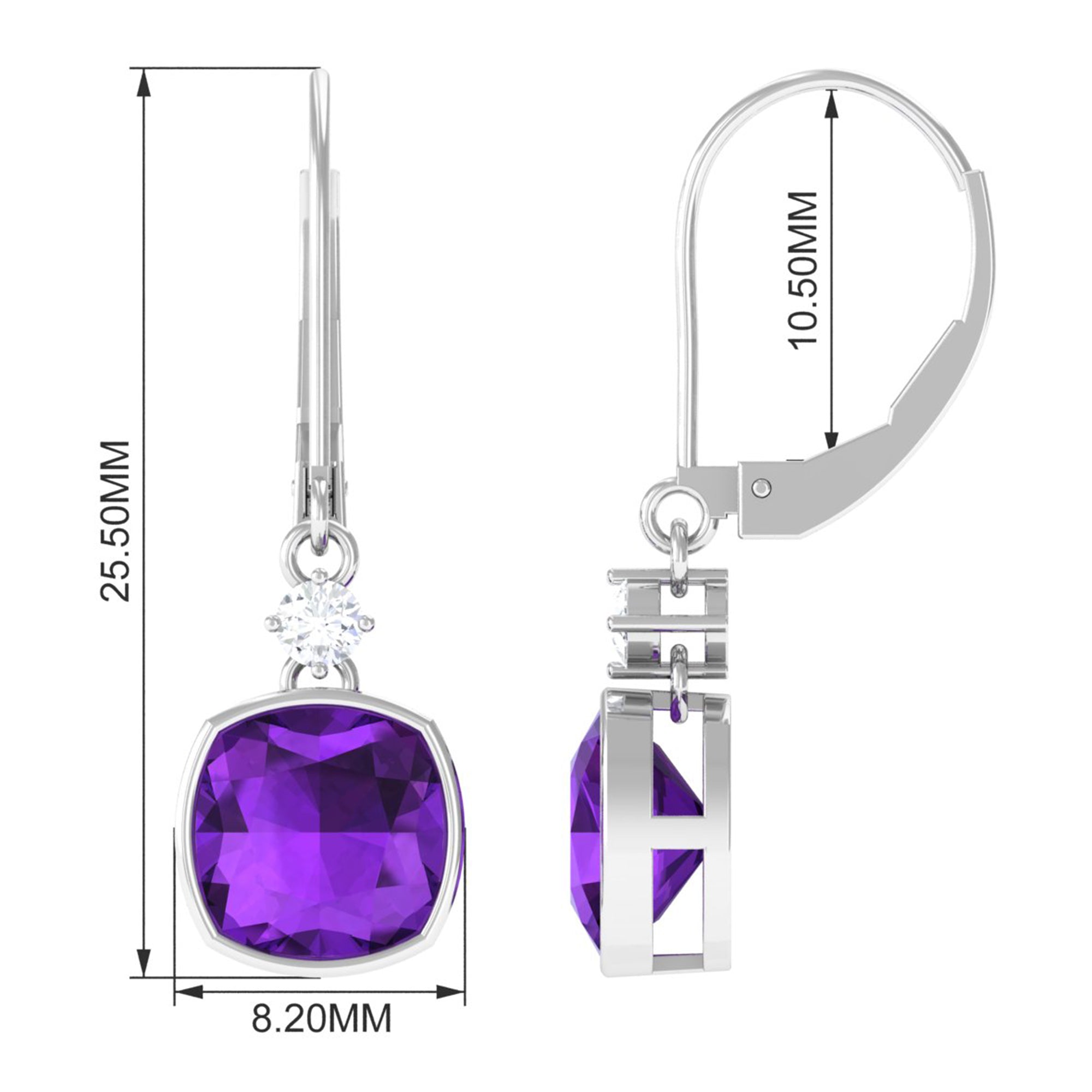 Cushion Cut Amethyst and Diamond Drop Earrings Amethyst - ( AAA ) - Quality - Rosec Jewels