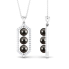 Tahitian Pearl Three Stone Dangle Pendant with Diamond Tahitian pearl - ( AAA ) - Quality - Rosec Jewels