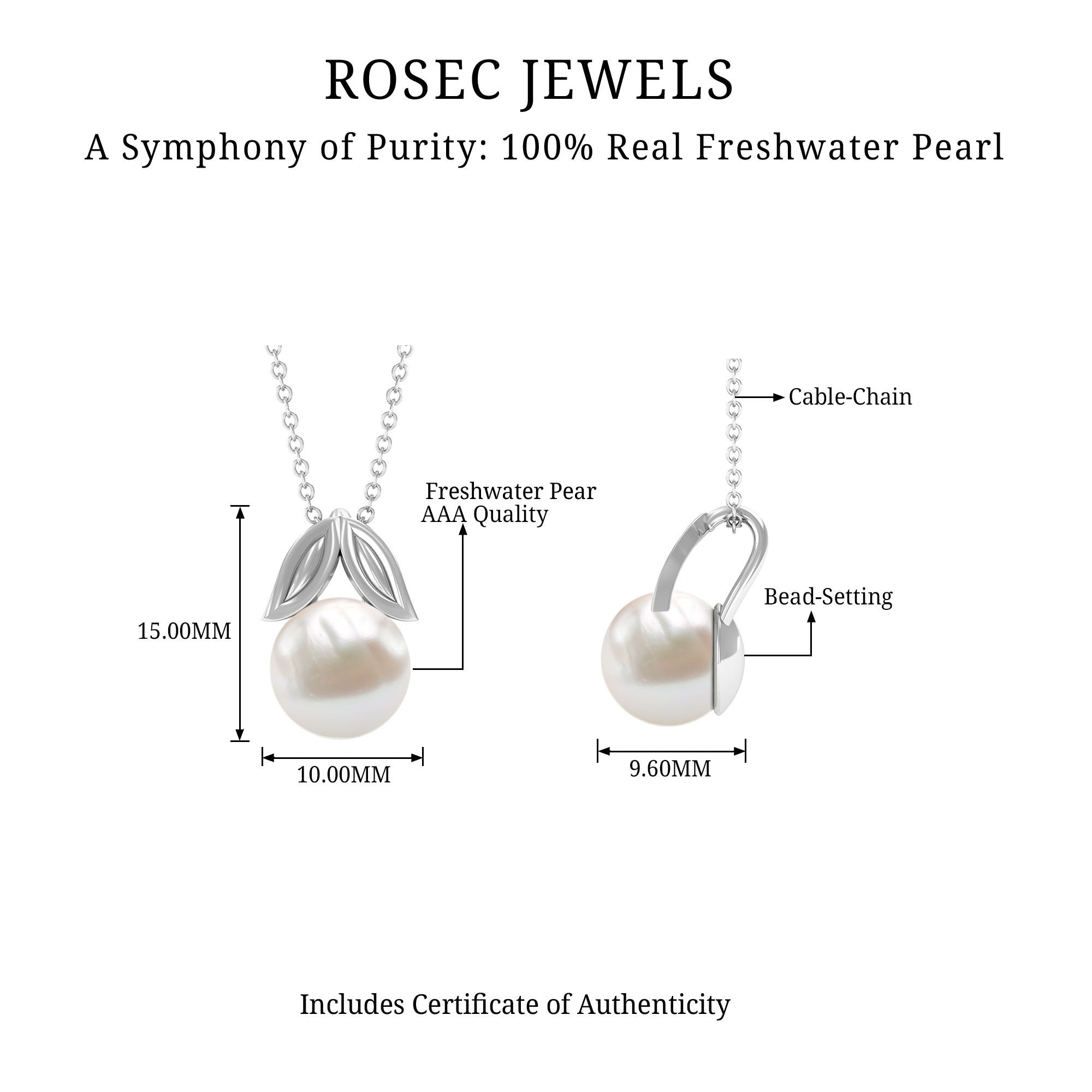 Freshwater Pearl Solitaire Pendant with Leaf Freshwater Pearl - ( AAA ) - Quality - Rosec Jewels