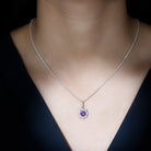 Certified Amethyst Halo Pendant Necklace Amethyst - ( AAA ) - Quality 92.5 Sterling Silver - Rosec Jewels