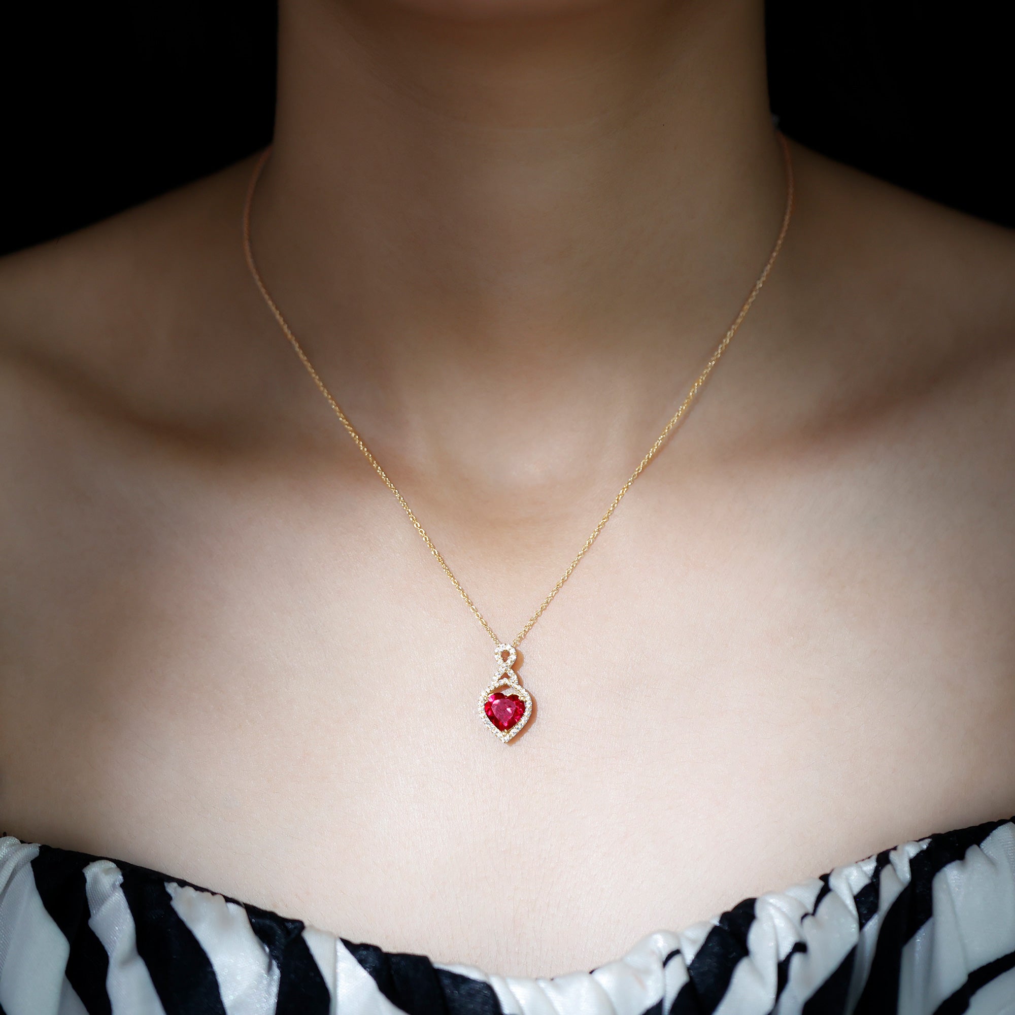 2.25 CT Heart Shape Created Ruby Pendant with Moissanite Accent Lab Created Ruby - ( AAAA ) - Quality - Rosec Jewels