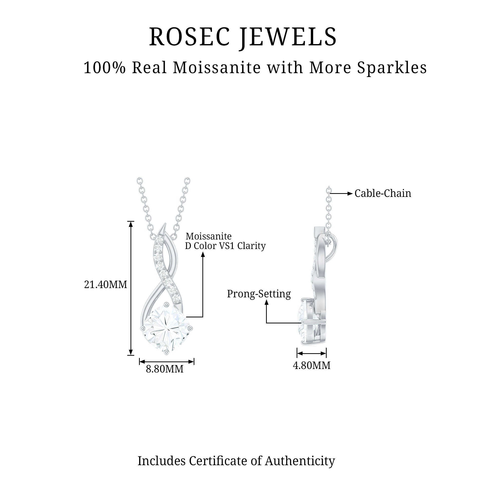 3.25 CT Round and Cushion Cut Moissanite Infinity Pendant Moissanite - ( D-VS1 ) - Color and Clarity - Rosec Jewels