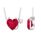 Created Ruby Devil Silver Heart Necklace with Zircon - Rosec Jewels