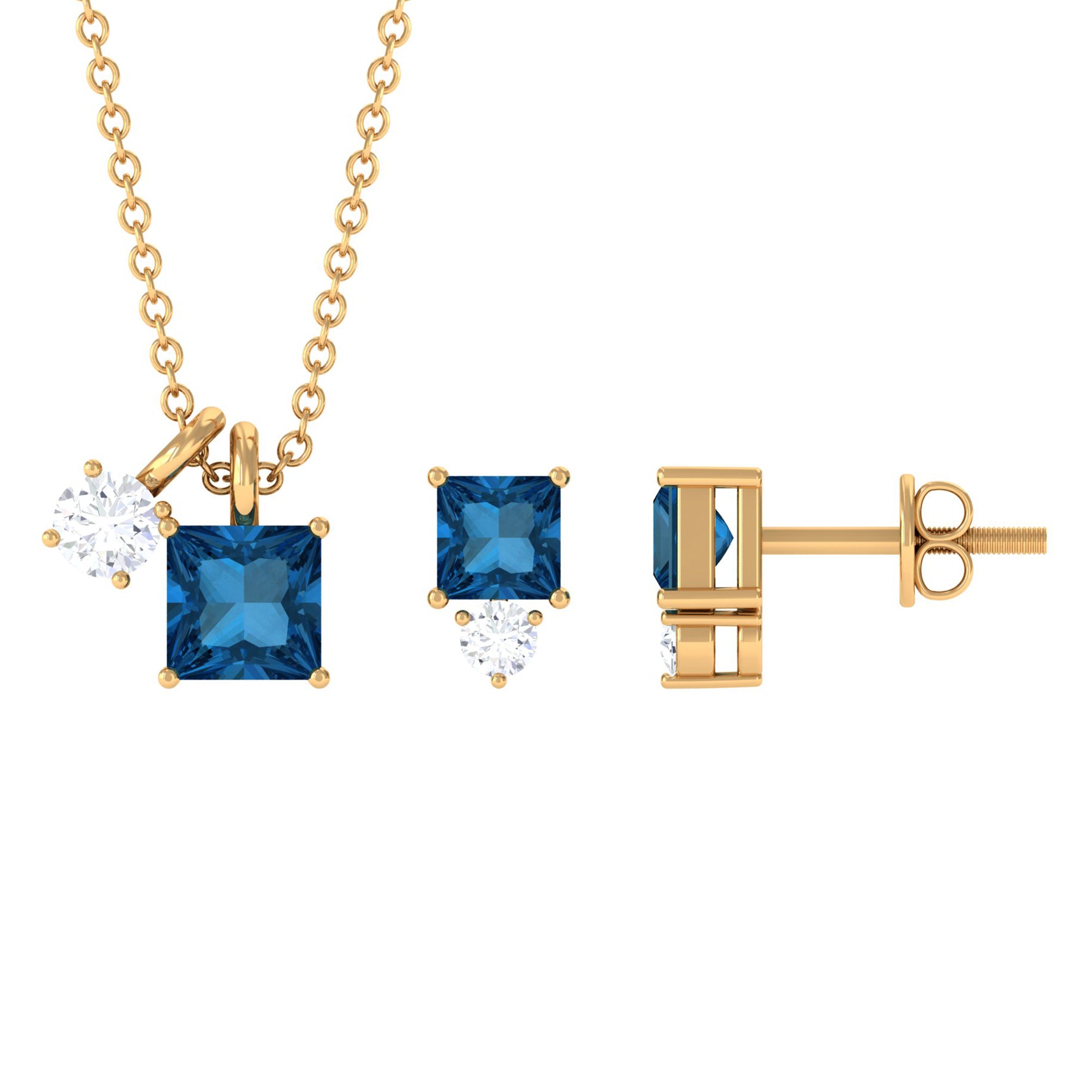 2.5 CT London Blue Topaz and Moissanite Two Stone Pendant Earrings Set London Blue Topaz - ( AAA ) - Quality - Rosec Jewels