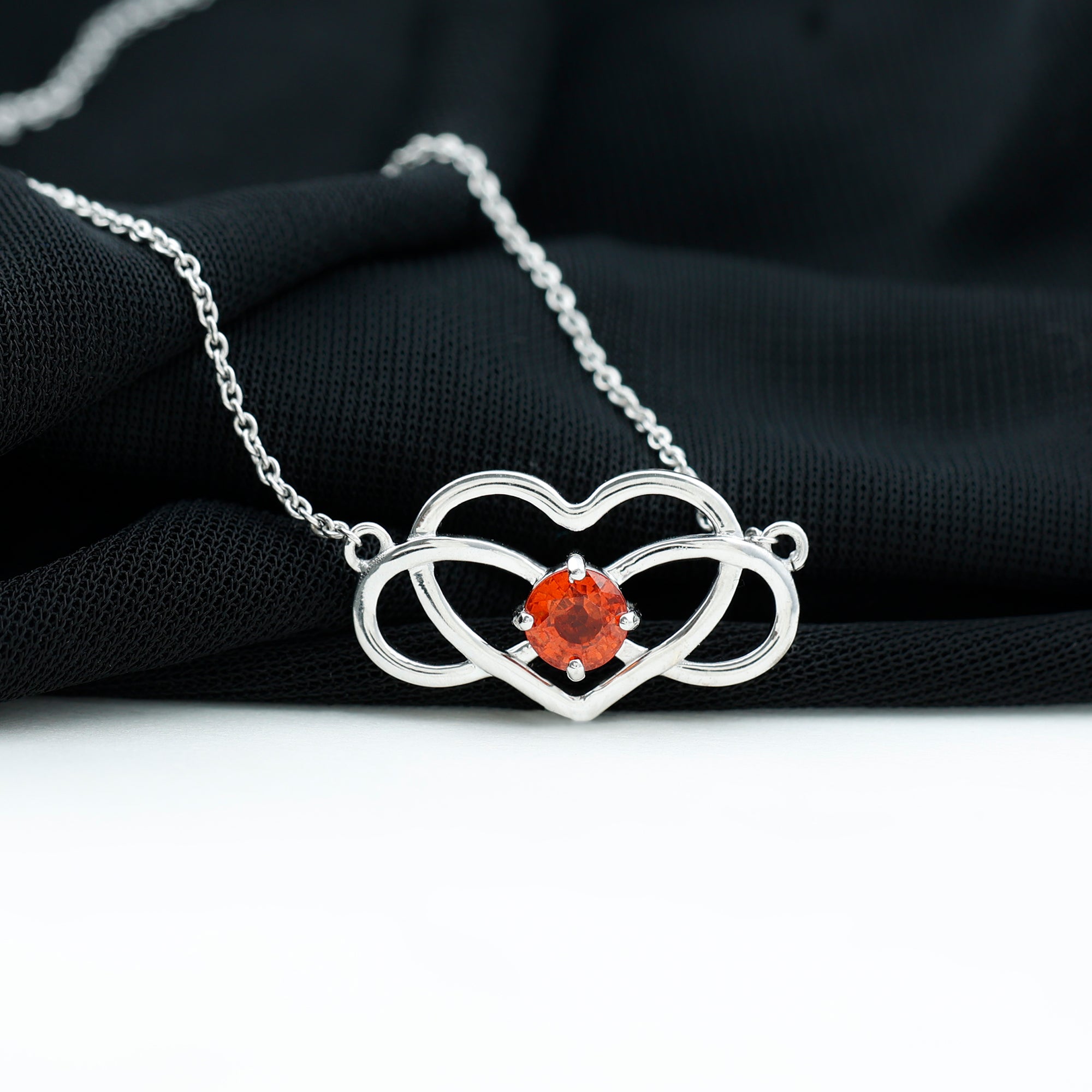 Solitaire Orange Sapphire Infinity Heart Necklace Orange Sapphire - ( AAA ) - Quality - Rosec Jewels