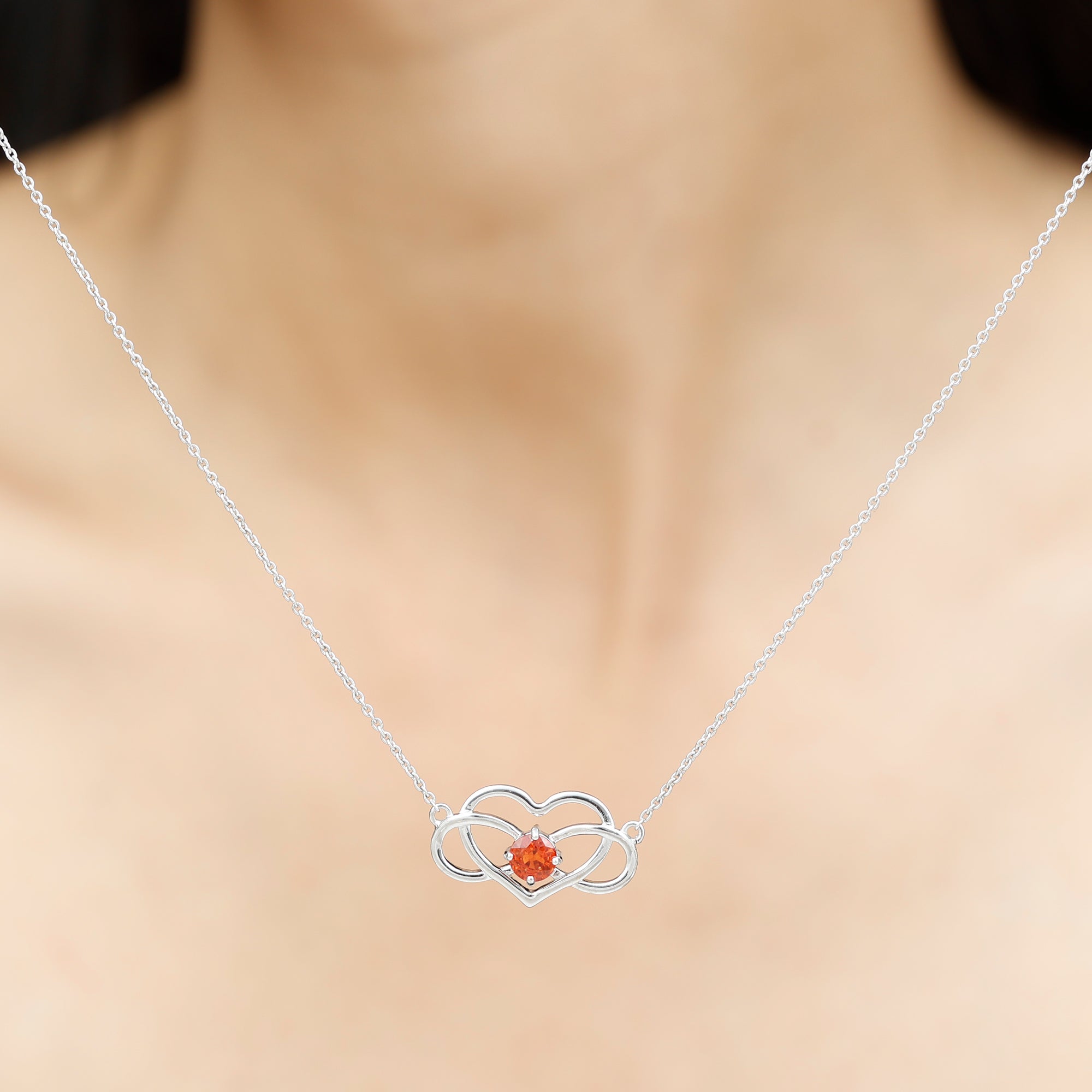 Solitaire Orange Sapphire Infinity Heart Necklace Orange Sapphire - ( AAA ) - Quality - Rosec Jewels