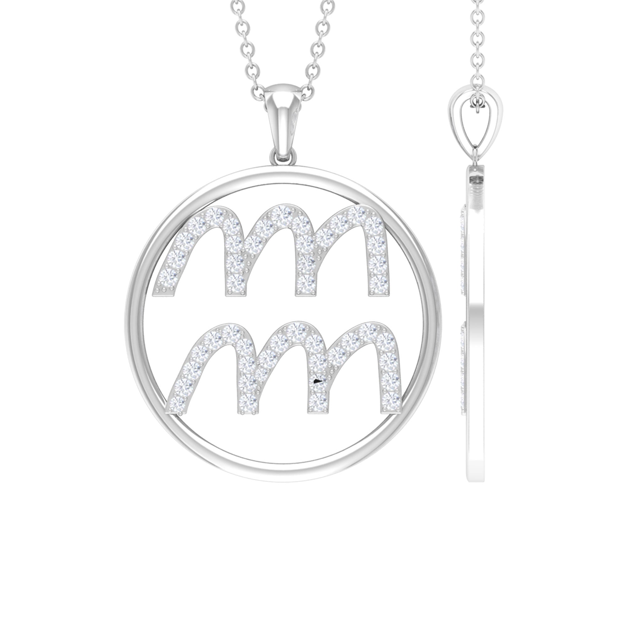 Aquarius Sign Moissanite Pendant Necklace - Rosec Jewels