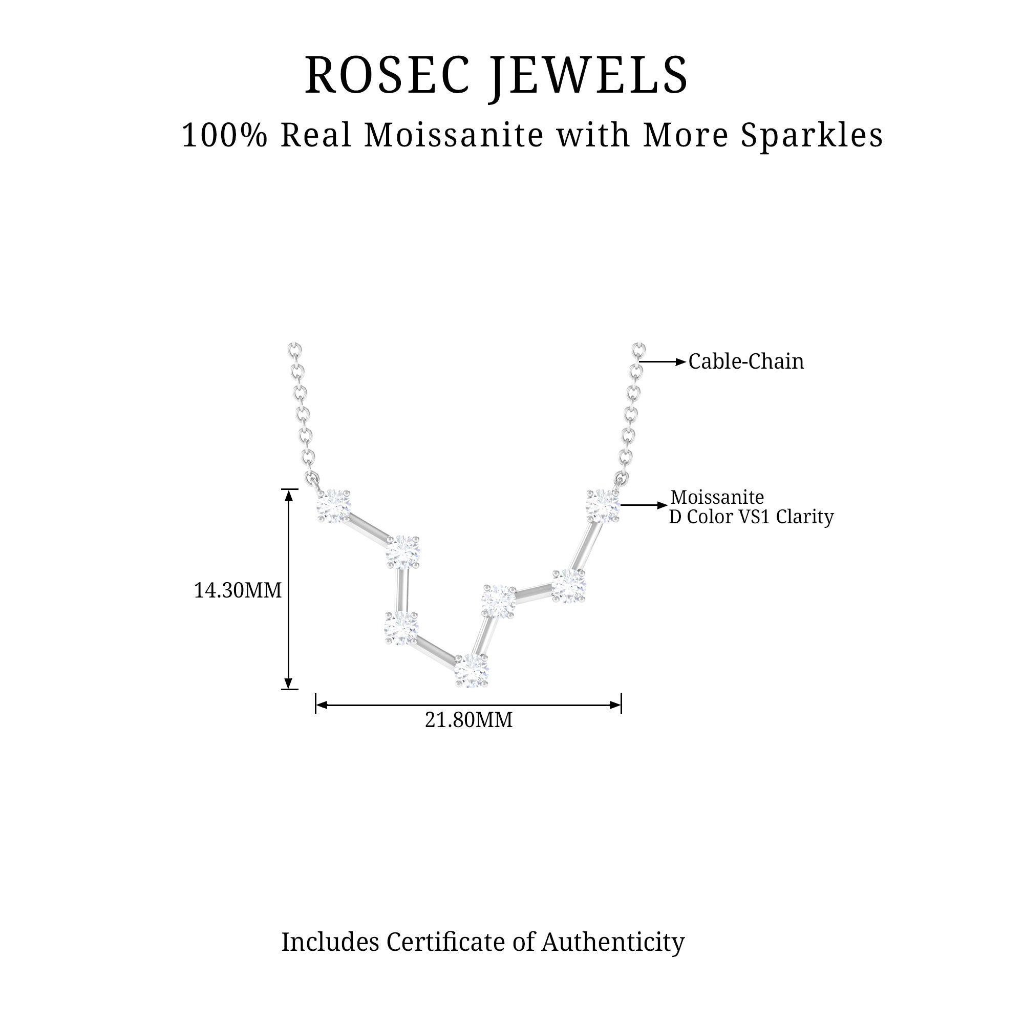 Moissanite Aquarius Zodiac Constellation Necklace - Rosec Jewels