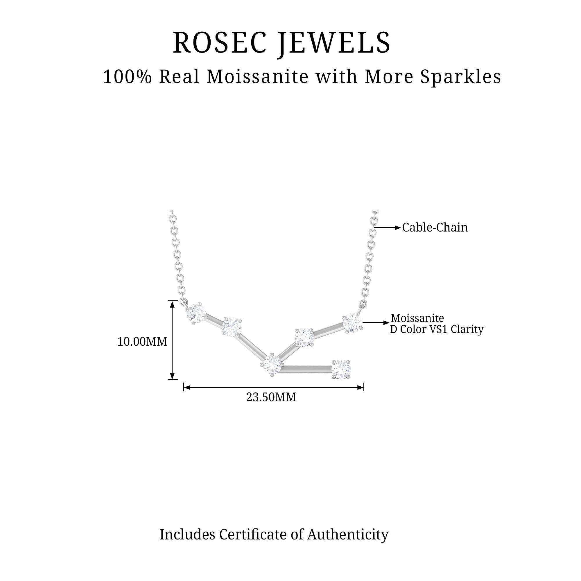 Moissanite Constellation Taurus Zodiac Sign Necklace Moissanite - ( D-VS1 ) - Color and Clarity - Rosec Jewels