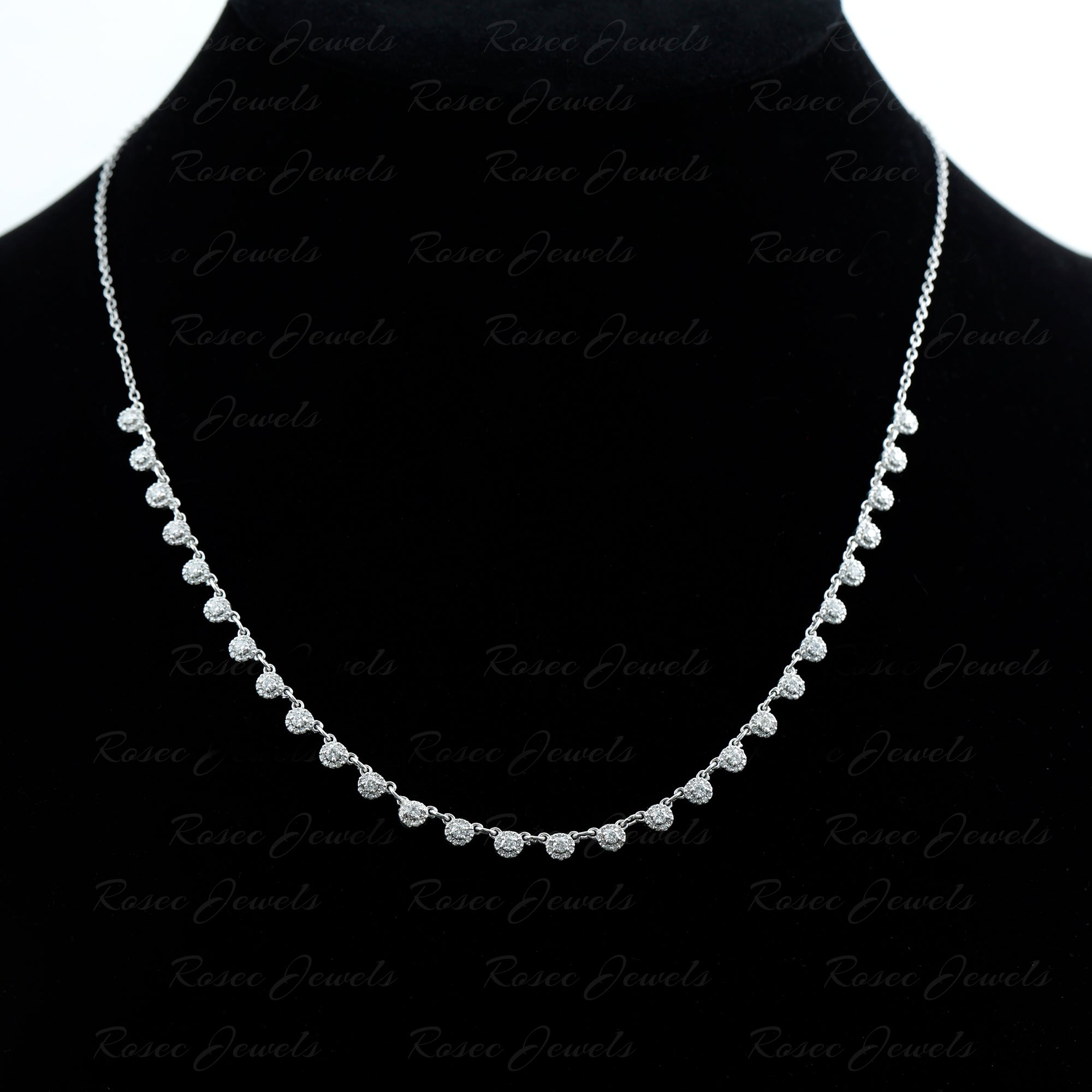 Round Moissanite Bridal Station Chain Necklace - Rosec Jewels