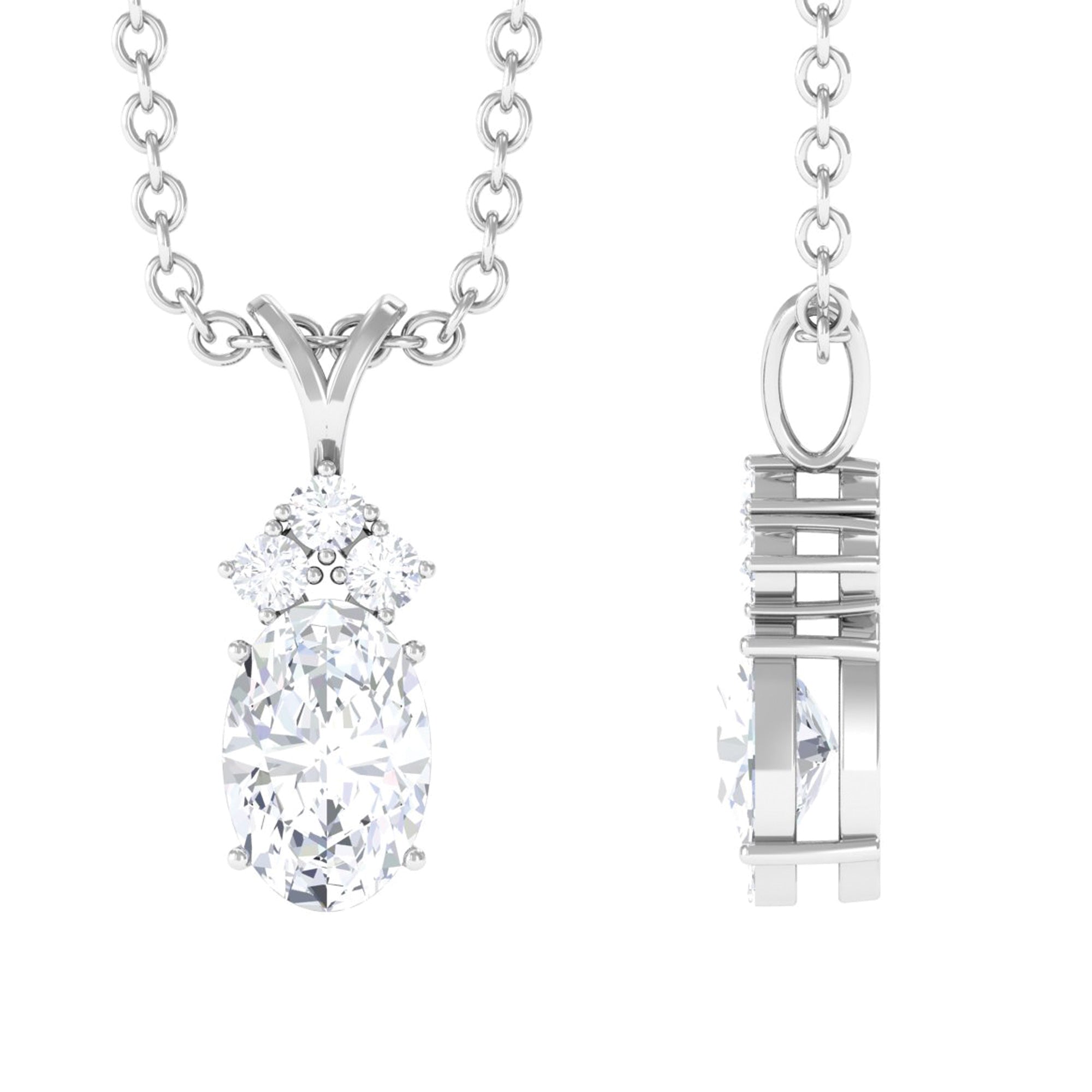 Oval and Round Cut Moissanite Minimal Solitaire Pendant Necklace in Silver - Rosec Jewels