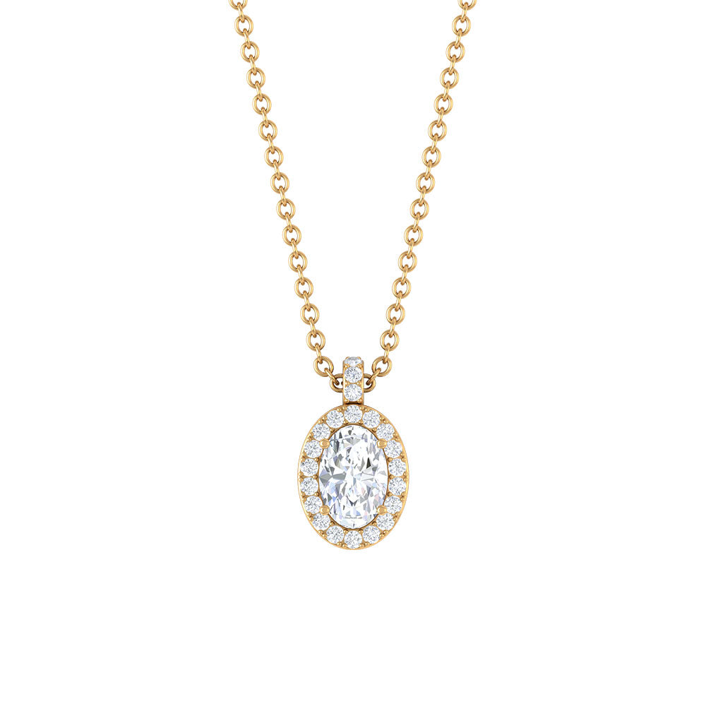 4X6 MM Oval Moissanite Halo Pendant Necklace Moissanite - ( D-VS1 ) - Color and Clarity - Rosec Jewels