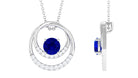 Certified Created Blue Sapphire and Moissanite Open Circle Pendant in Silver - Rosec Jewels