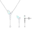 Natural Ethiopian Opal Teardrop Jewelry Set with Moissanite Ethiopian Opal - ( AAA ) - Quality - Rosec Jewels