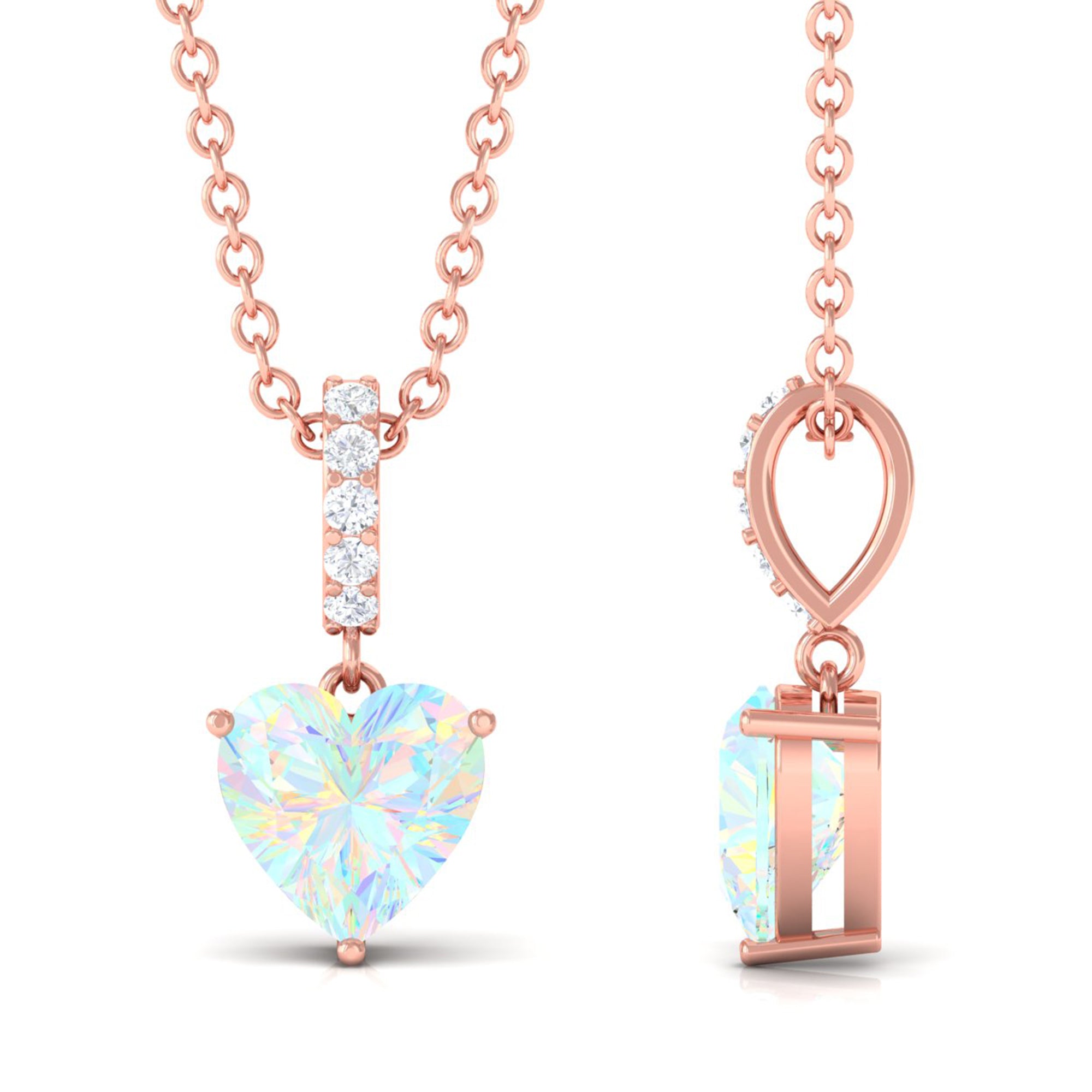 Heart Shape Ethiopian Opal Solitaire Pendant Necklace with Diamond Ethiopian Opal - ( AAA ) - Quality - Rosec Jewels