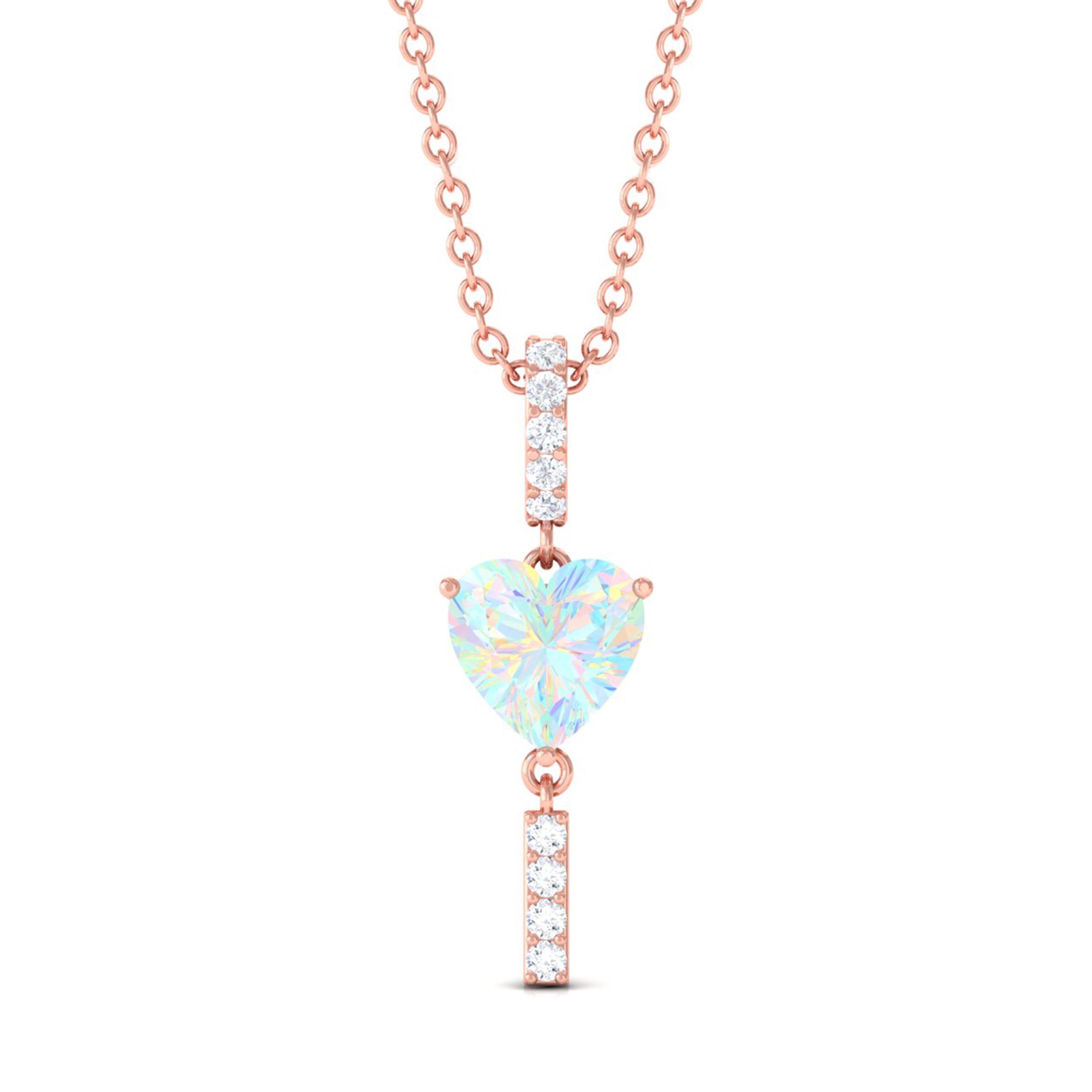 Heart Shape Ethiopian Opal Drop Pendant Necklace with Diamond Ethiopian Opal - ( AAA ) - Quality - Rosec Jewels