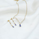 Tanzanite and Moissanite Drop Necklace Earrings Set Tanzanite - ( AAA ) - Quality - Rosec Jewels