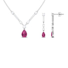 Pink Tourmaline and Moissanite Drop Necklace Earrings Set Pink Tourmaline - ( AAA ) - Quality - Rosec Jewels