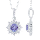 Round Tanzanite Halo Pendant with Diamond Accent Bail Tanzanite - ( AAA ) - Quality - Rosec Jewels