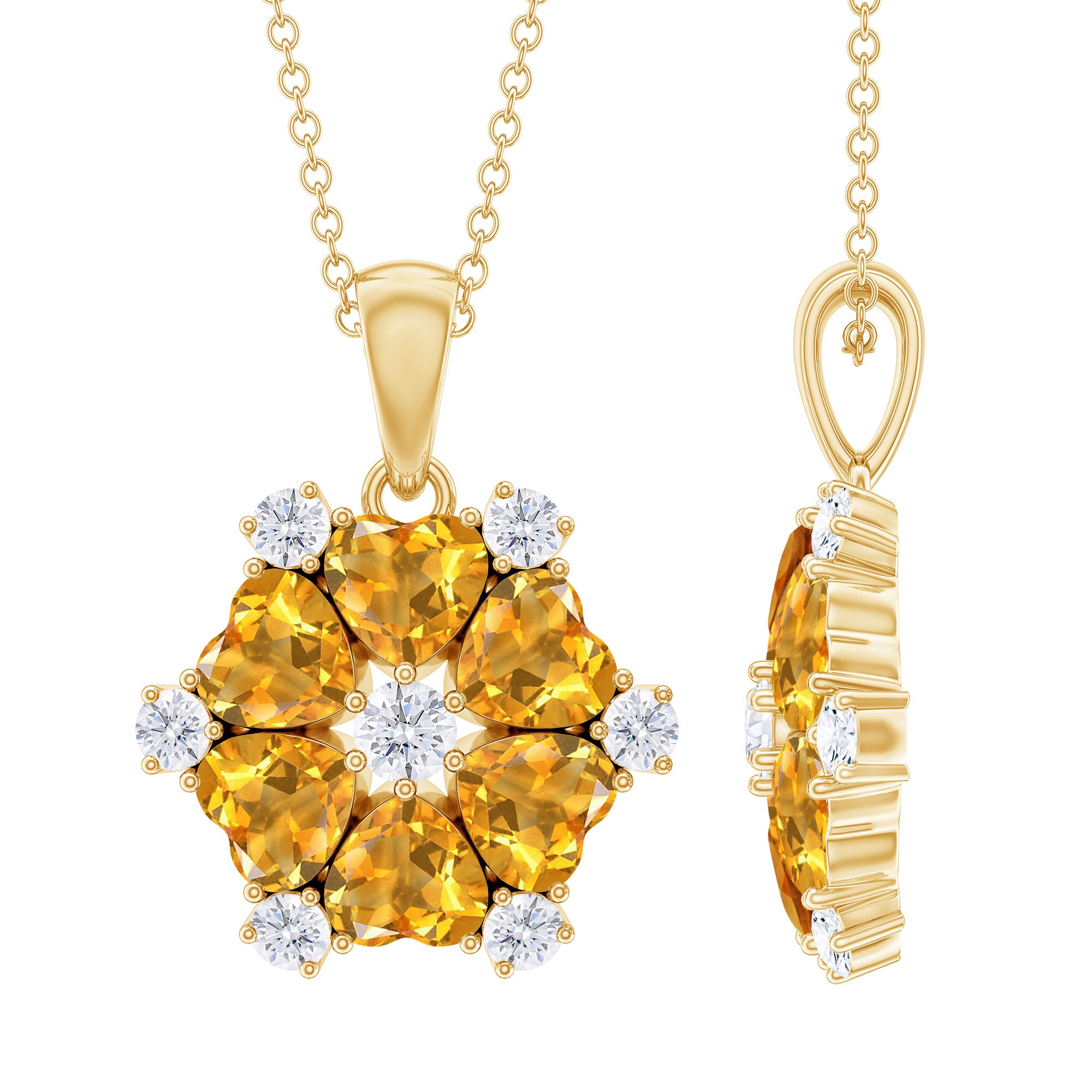 1.75 CT Heart Shape Citrine and Diamond Flower Pendant Citrine - ( AAA ) - Quality - Rosec Jewels