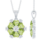 Heart Shape Peridot and Diamond Flower Pendant Peridot - ( AAA ) - Quality - Rosec Jewels