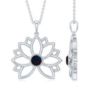 Bezel Set Black Opal Gold Flower Pendant Necklace Black Opal - ( AAA ) - Quality - Rosec Jewels