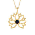 Bezel Set Black Opal Gold Flower Pendant Necklace Black Opal - ( AAA ) - Quality - Rosec Jewels