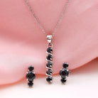 Lab Grown Black Diamond Bar Necklace and Earrings Set Lab Created Black Diamond - ( AAAA ) - Quality - Rosec Jewels