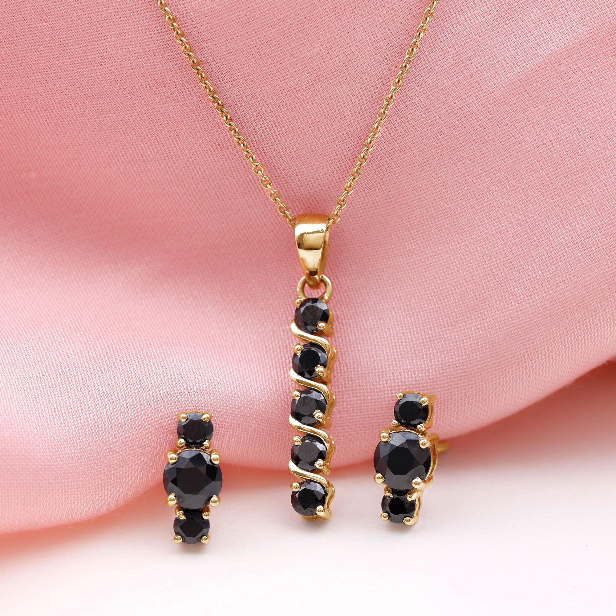 Lab Grown Black Diamond Bar Necklace and Earrings Set Lab Created Black Diamond - ( AAAA ) - Quality - Rosec Jewels