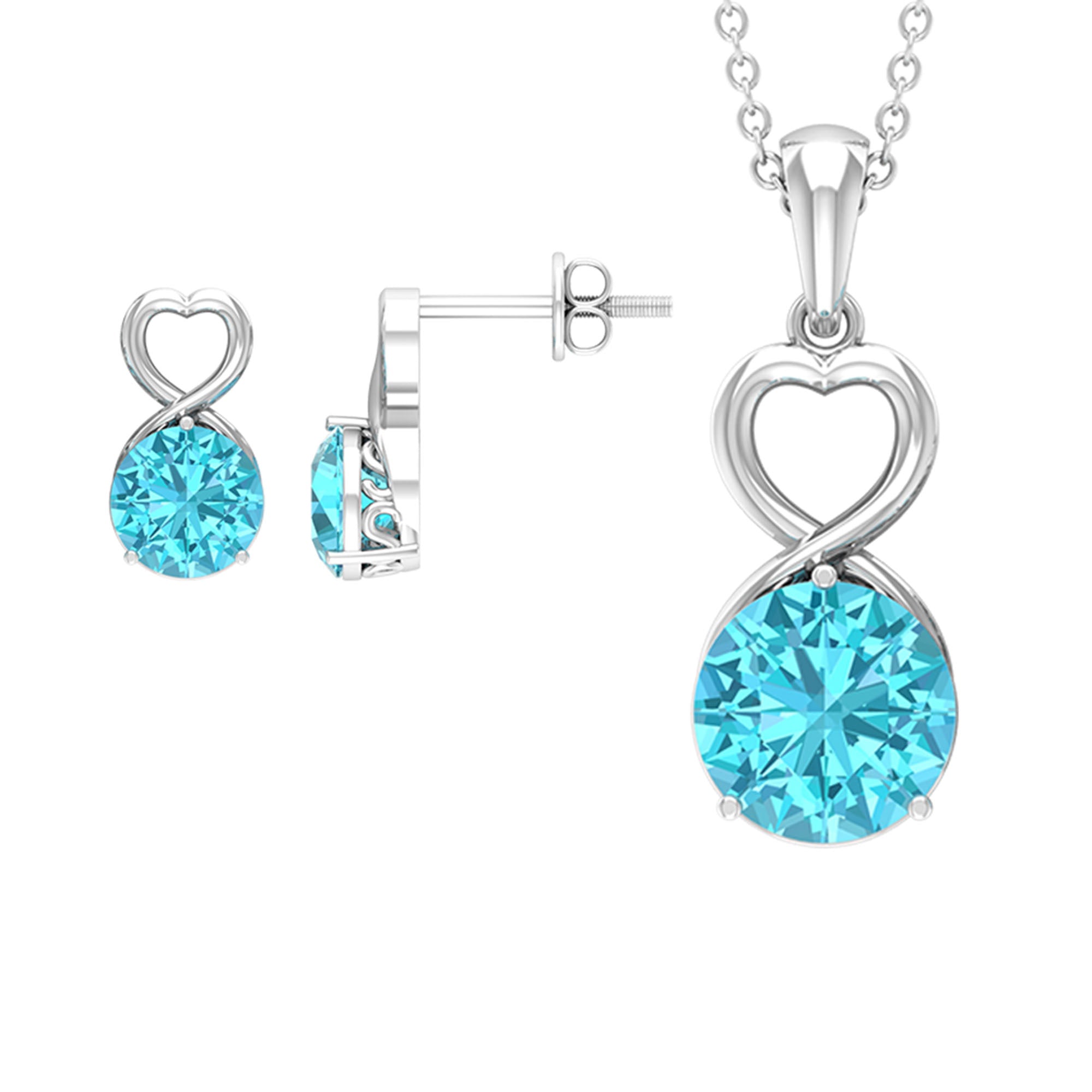 4 CT Swiss Blue Topaz Solitaire Heart Shape Jewelry set Swiss Blue Topaz - ( AAA ) - Quality - Rosec Jewels