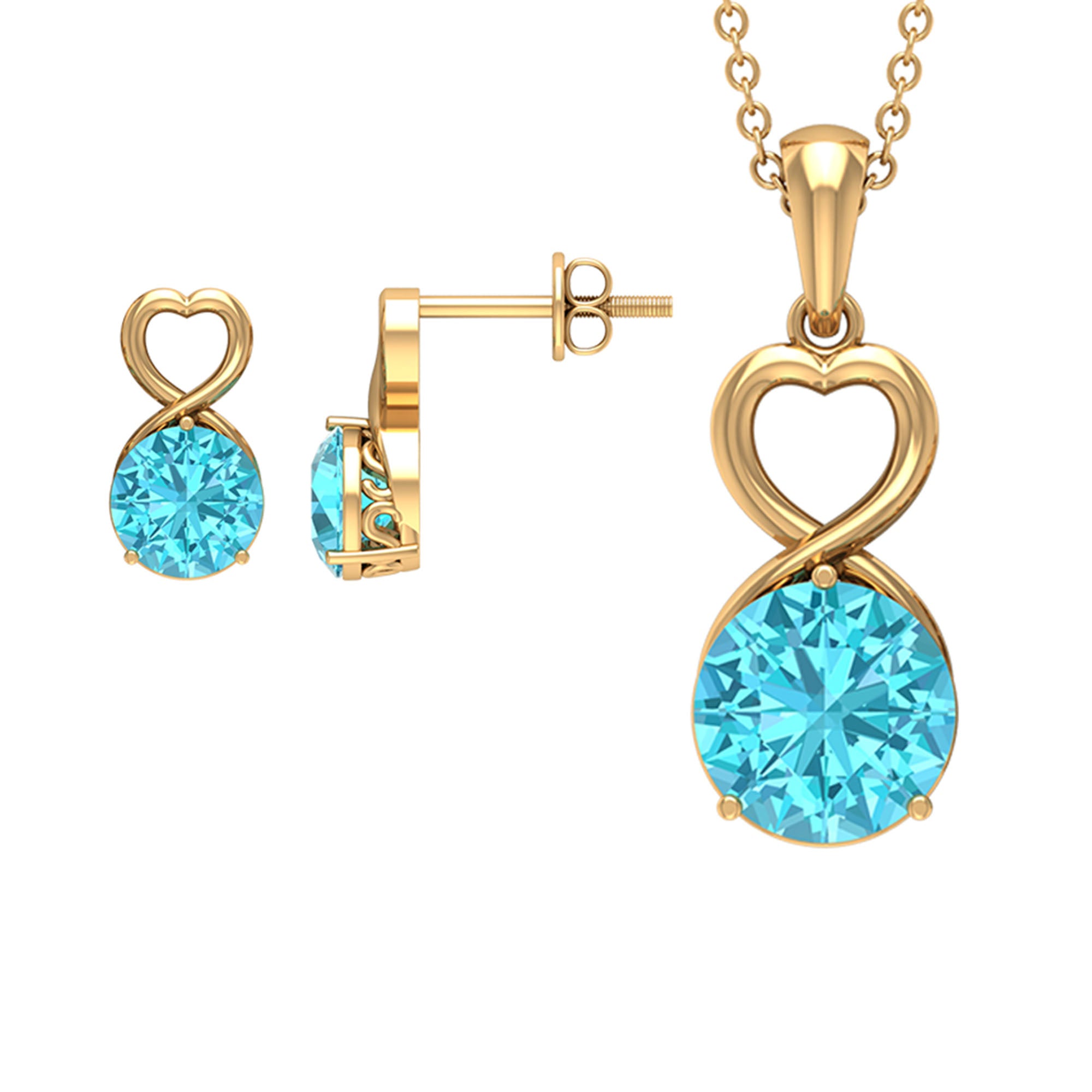 4 CT Swiss Blue Topaz Solitaire Heart Shape Jewelry set Swiss Blue Topaz - ( AAA ) - Quality - Rosec Jewels