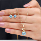 4 CT Swiss Blue Topaz Solitaire Heart Shape Jewelry set Swiss Blue Topaz - ( AAA ) - Quality - Rosec Jewels