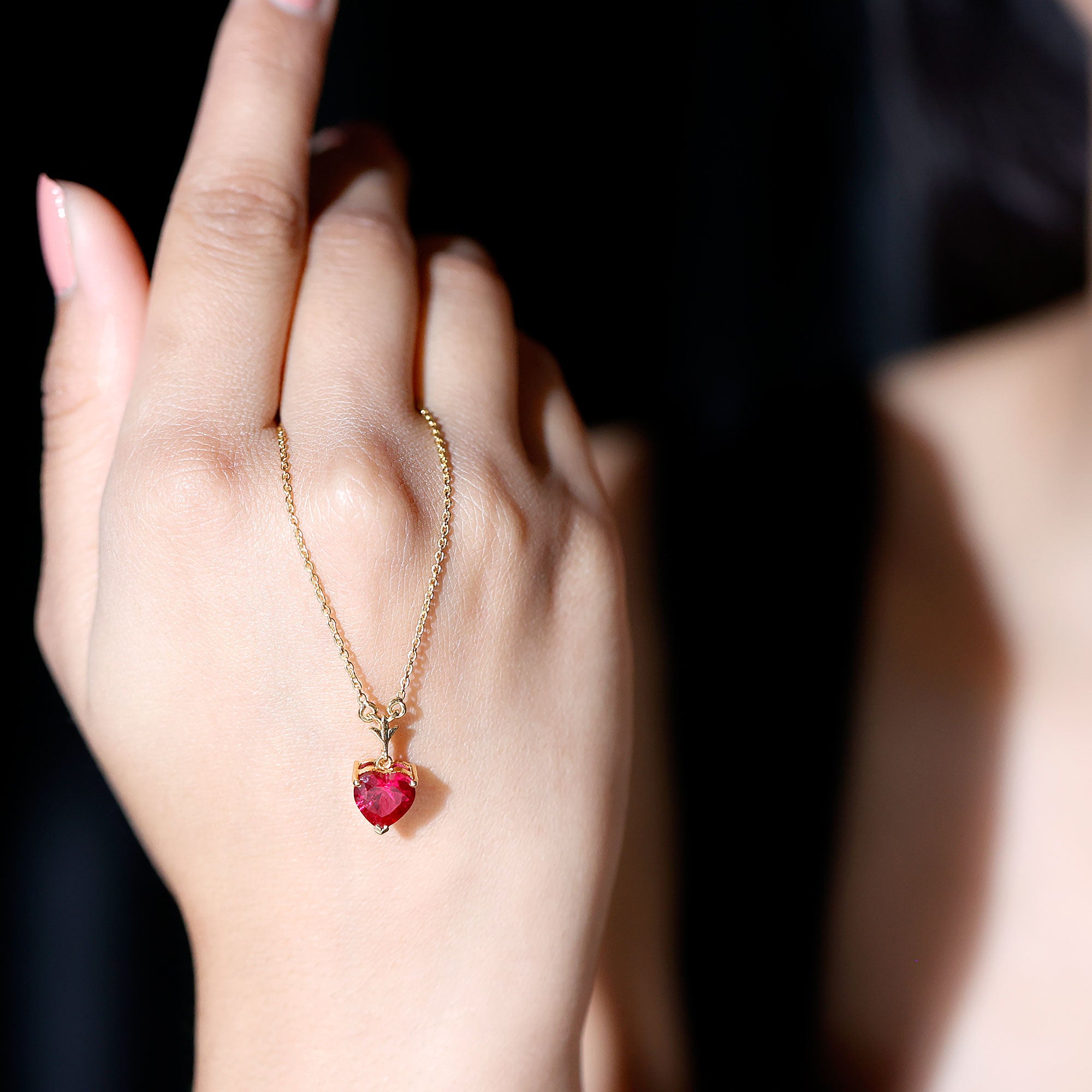 2 CT Heart Shape Created Ruby Solitaire Necklace in Gold Lab Created Ruby - ( AAAA ) - Quality - Rosec Jewels