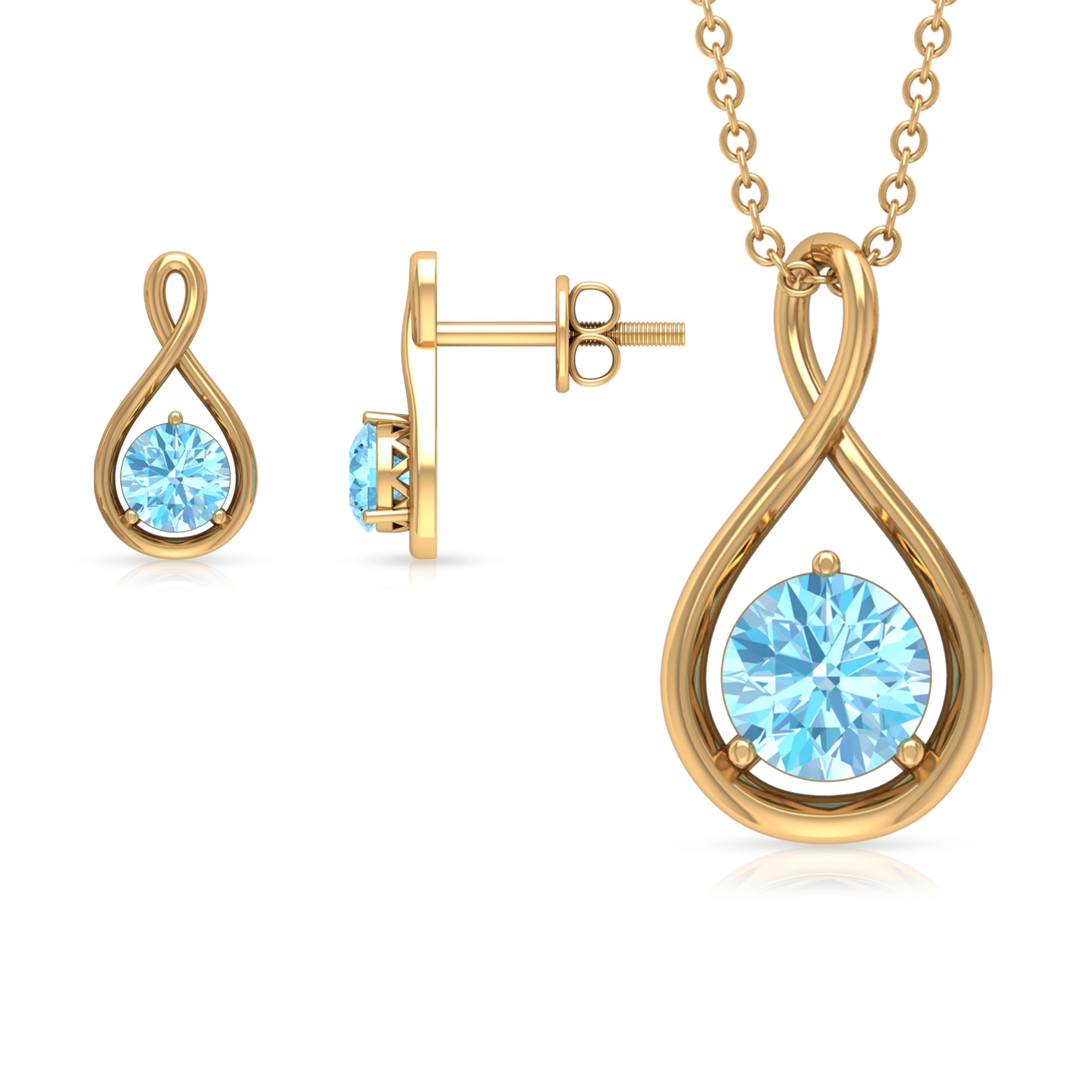 Aquamarine Solitaire and Gold Infinity Jewelry Set Aquamarine - ( AAA ) - Quality - Rosec Jewels