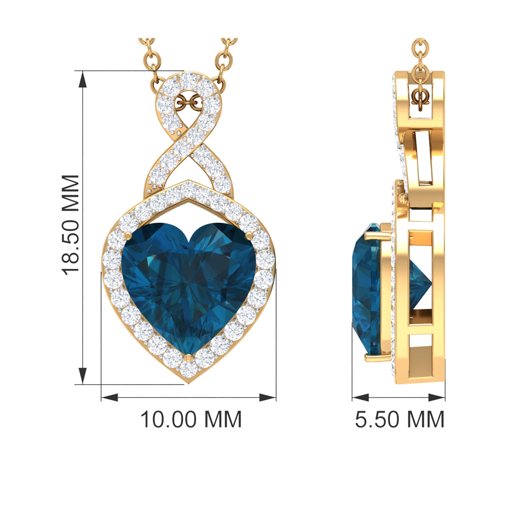 8 MM Heart Shape London Blue Topaz Infinity Pendant with Diamond London Blue Topaz - ( AAA ) - Quality - Rosec Jewels