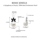 Floral Inspired Freshwater Pearl and Black Onyx Silver Pendant with Moissanite Accent - Rosec Jewels