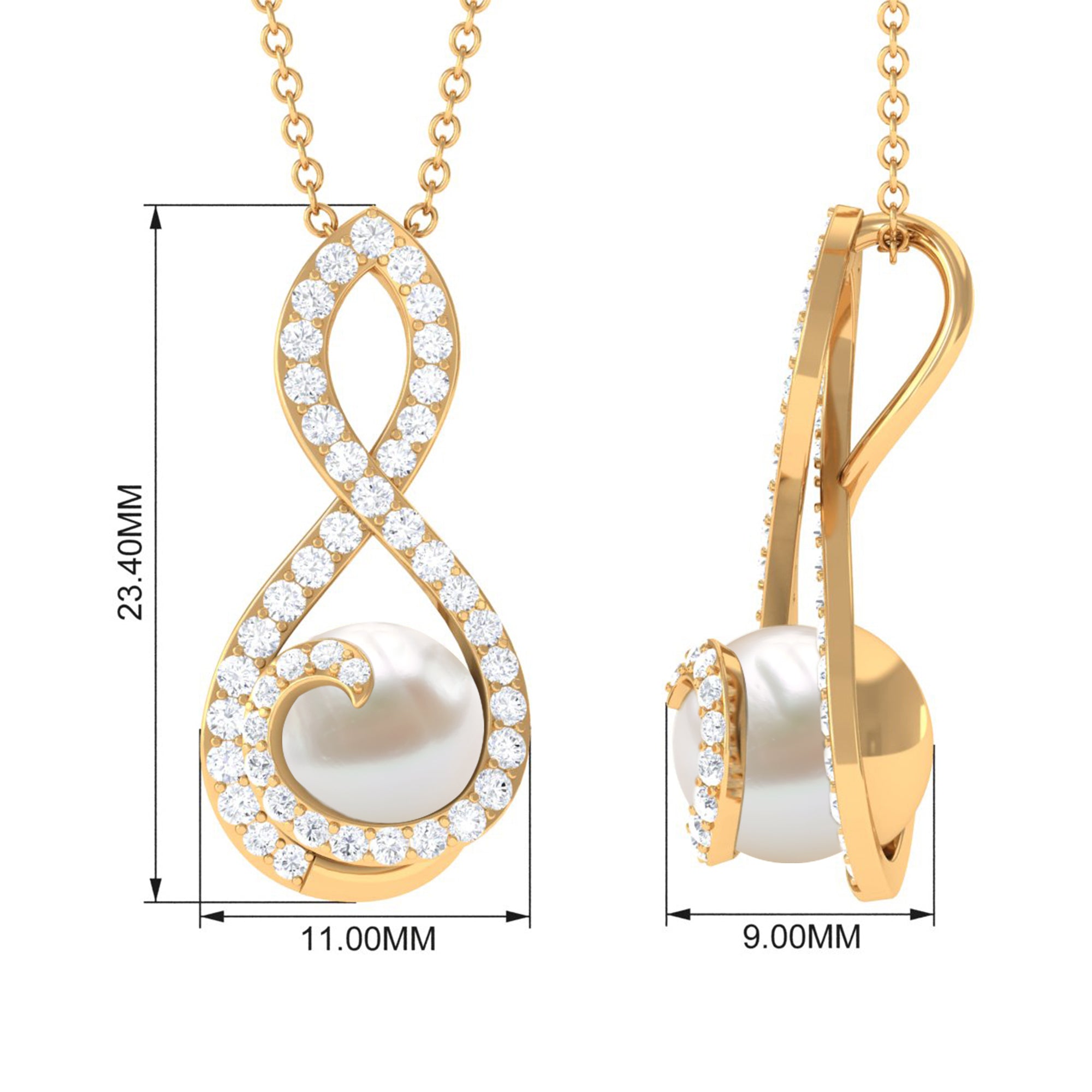 Rosec Jewels-Freshwater Pearl and Moissanite Infinity Dangle Pendant