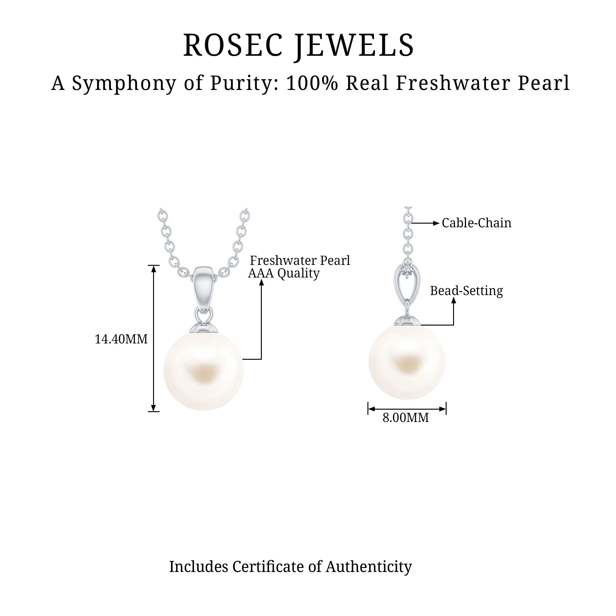 Natural Freshwater Pearl Solitaire Pendant Necklace - Rosec Jewels