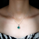 10 MM Classic Solitaire Created Emerald and Moissanite Silver Halo Pendant Necklace - Rosec Jewels