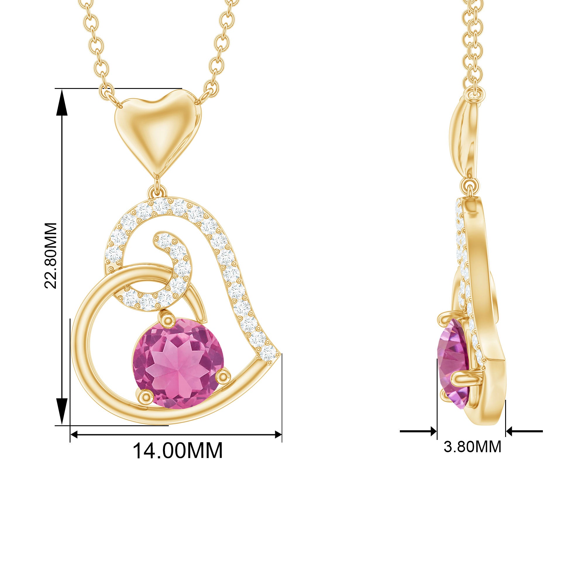 1 CT Certified Pink Tourmaline and Diamond Heart Drop Pendant Pink Tourmaline - ( AAA ) - Quality - Rosec Jewels