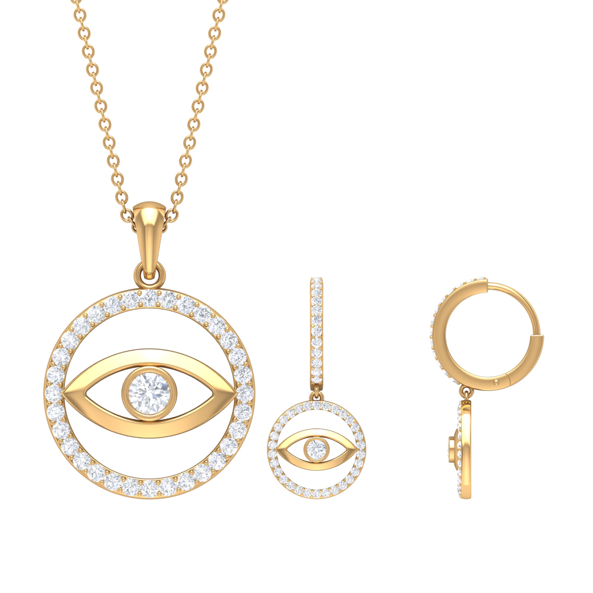 Moissanite Evil Eye Pendant Necklace and Earrings Set Moissanite - ( D-VS1 ) - Color and Clarity - Rosec Jewels