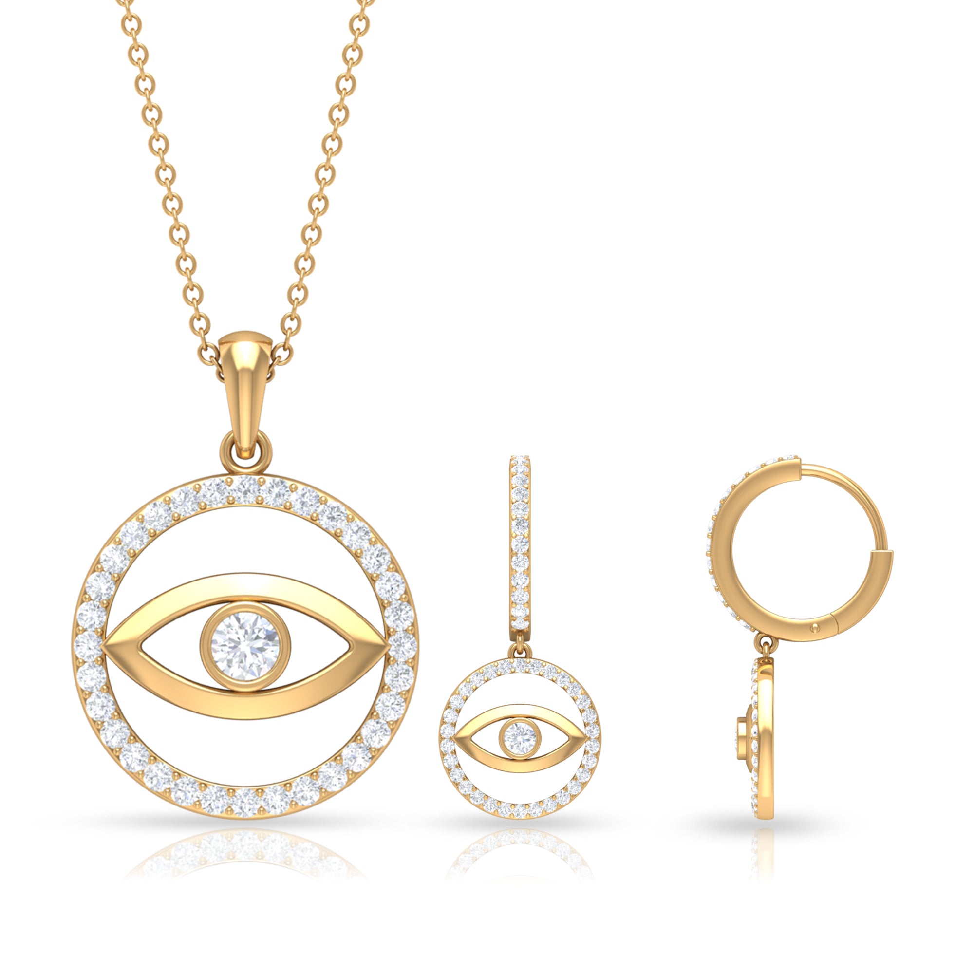 Moissanite Evil Eye Pendant Necklace and Earrings Set Moissanite - ( D-VS1 ) - Color and Clarity - Rosec Jewels