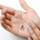 Pear Cut Created Ruby Teardrop Silver Pendant with Moissanite Accent - Rosec Jewels