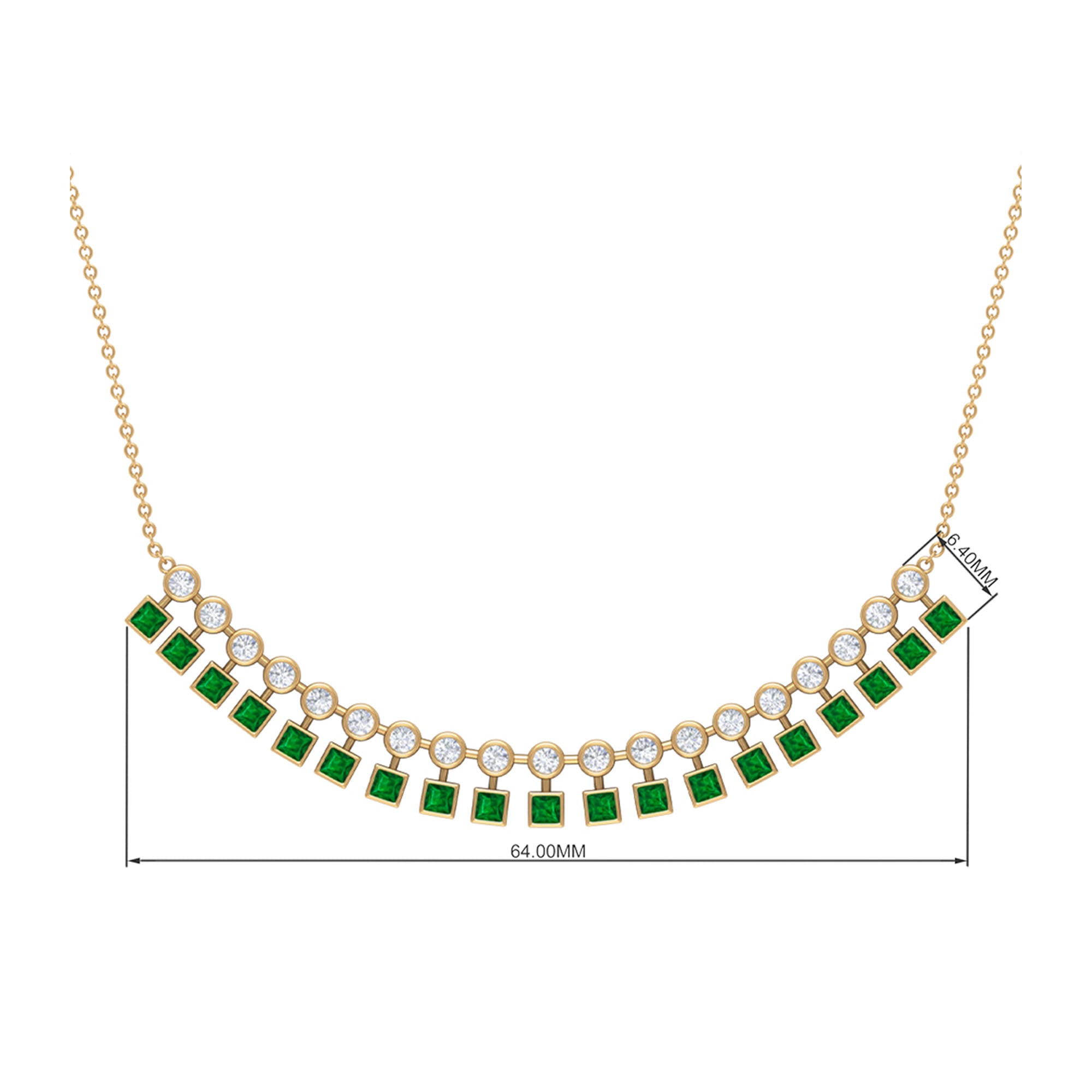 1.25 CT Created Emerald Curved Bar Pendant Necklace with Zircon Lab Created Emerald - ( AAAA ) - Quality - Rosec Jewels